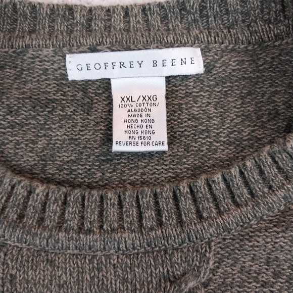 Vintage Geoffrey Beene Men's XXL Olive Crew Neck Sweater 100% Cotton Hong Kong - Picture 2 of 6